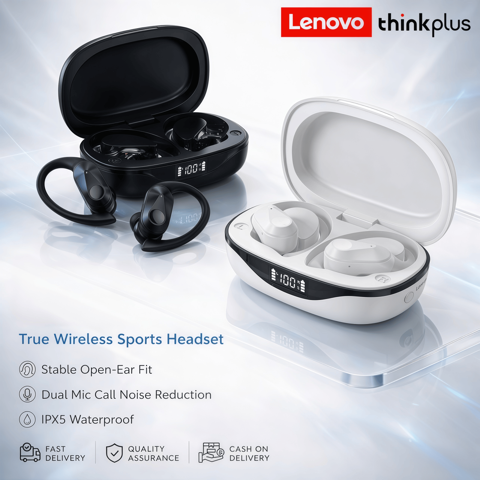 Lenovo LP75 หูฟังหูฟังบลูทูธกันน้ําหูฟังกีฬาชุดหูฟังเสียงไฮไฟ ENC เสียง Cancelling หูฟัง LED สบาย