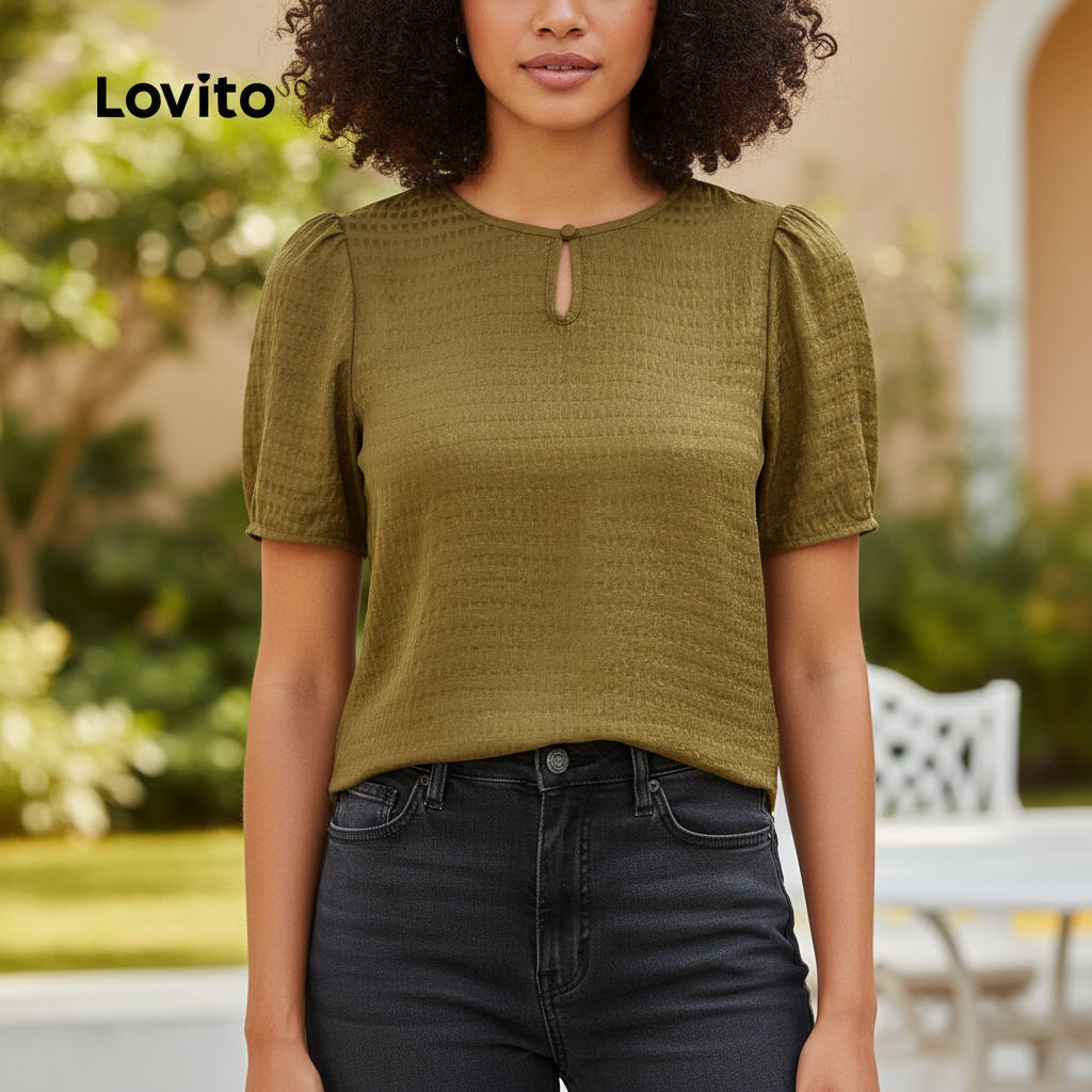 Lovito เสื้อเบลาส์ผู้หญิงสีน้ําตาล ทรงกลวง สําหรับปาร์ตี้คริสต์มาส L150AD1003