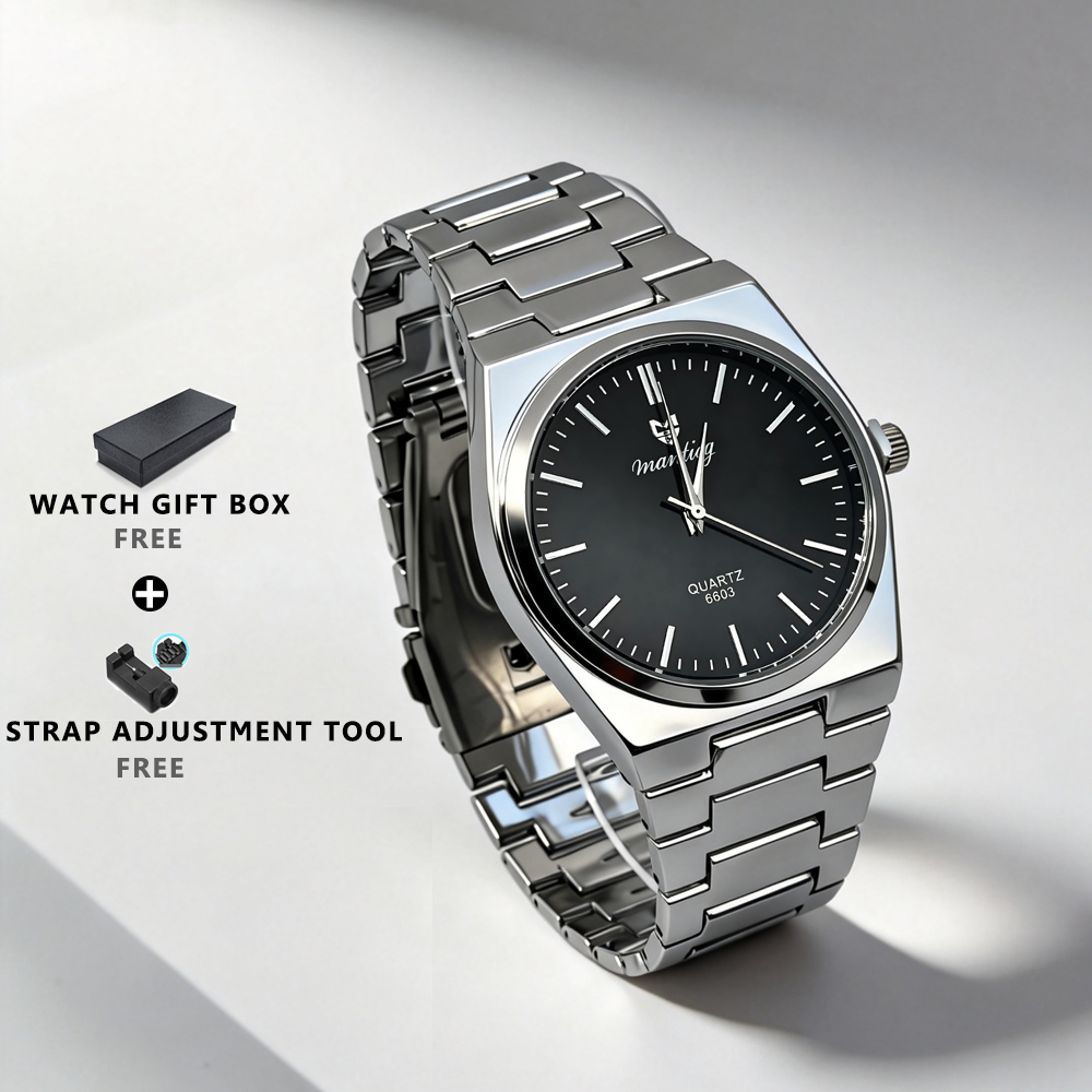 นาฬิกาข้อมือผู้ชายs Two Tone ชุดของขวัญฟรีพร้อมตัวปรับสายกล่องแบตเตอรี่สํารอง