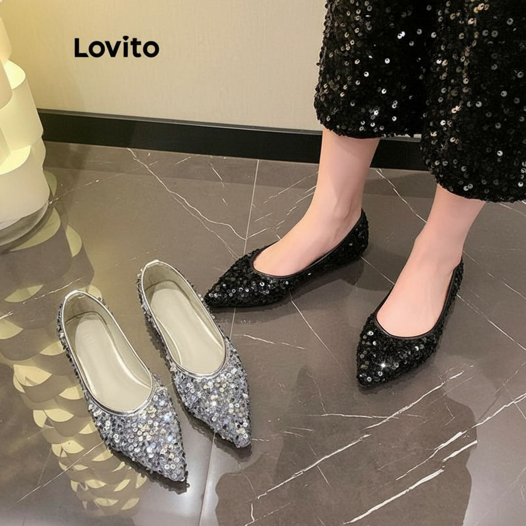 Lovito รองเท้าส้นแบนผู้หญิง สไตล์ฝรั่งเศส สวมใส่สบาย Xiao Xiangfeng บัลเลต์ LFA58276