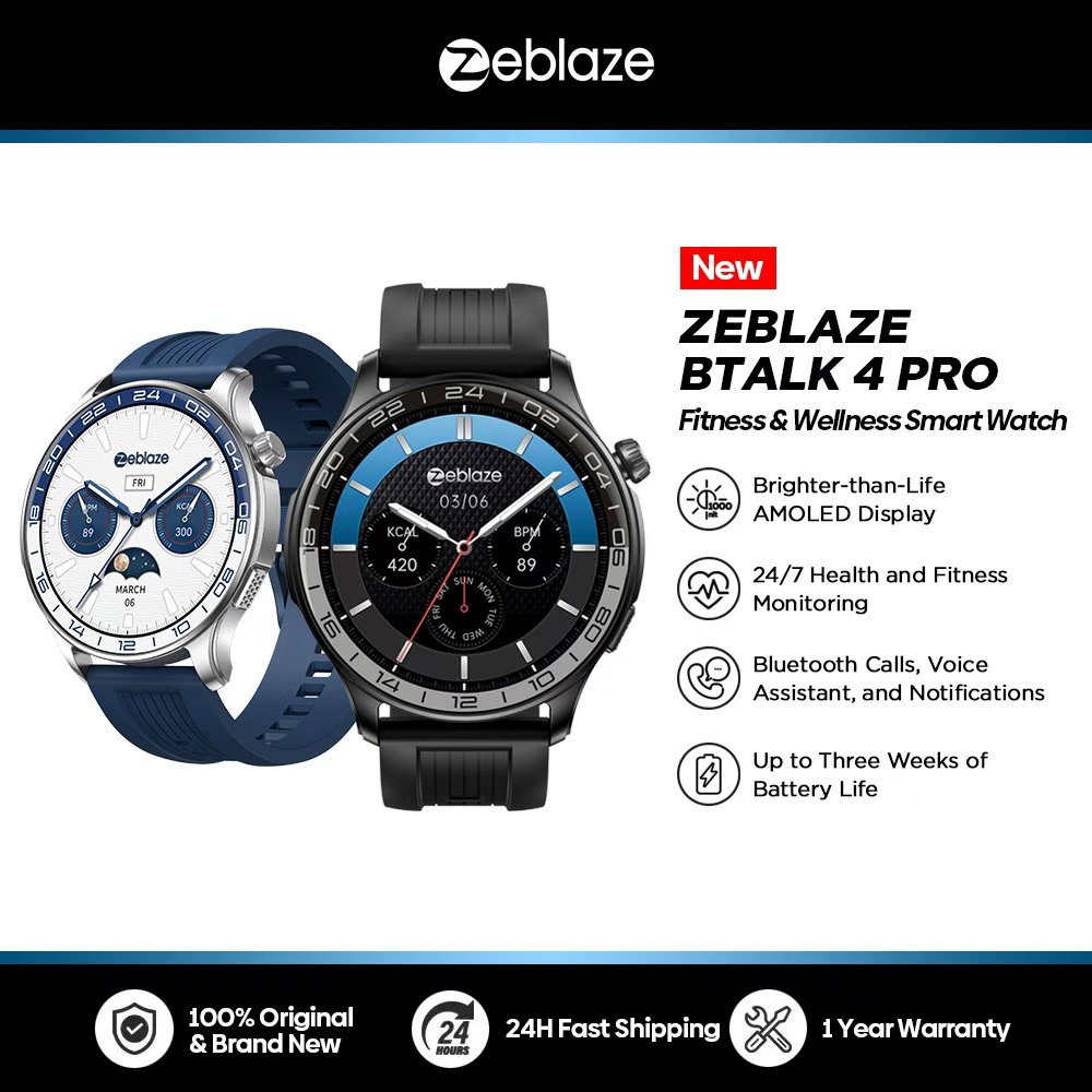 ใหม่ Zeblaze Btalk 4 Pro Voice Calling สมาร์ทวอท์ช 1.43 ''AMOLED จอแสดงผล Heart Rate Fitness & Wellness Smartwatch สําหรับชาย