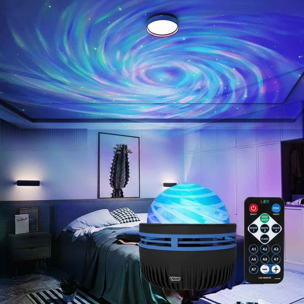 โคมไฟโปรเจคเตอร์ออโรร่า LED RGB หมุนได้ สําหรับตกแต่งห้องนั่งเล่น ข้างเตียง บรรยากาศกลางคืน
