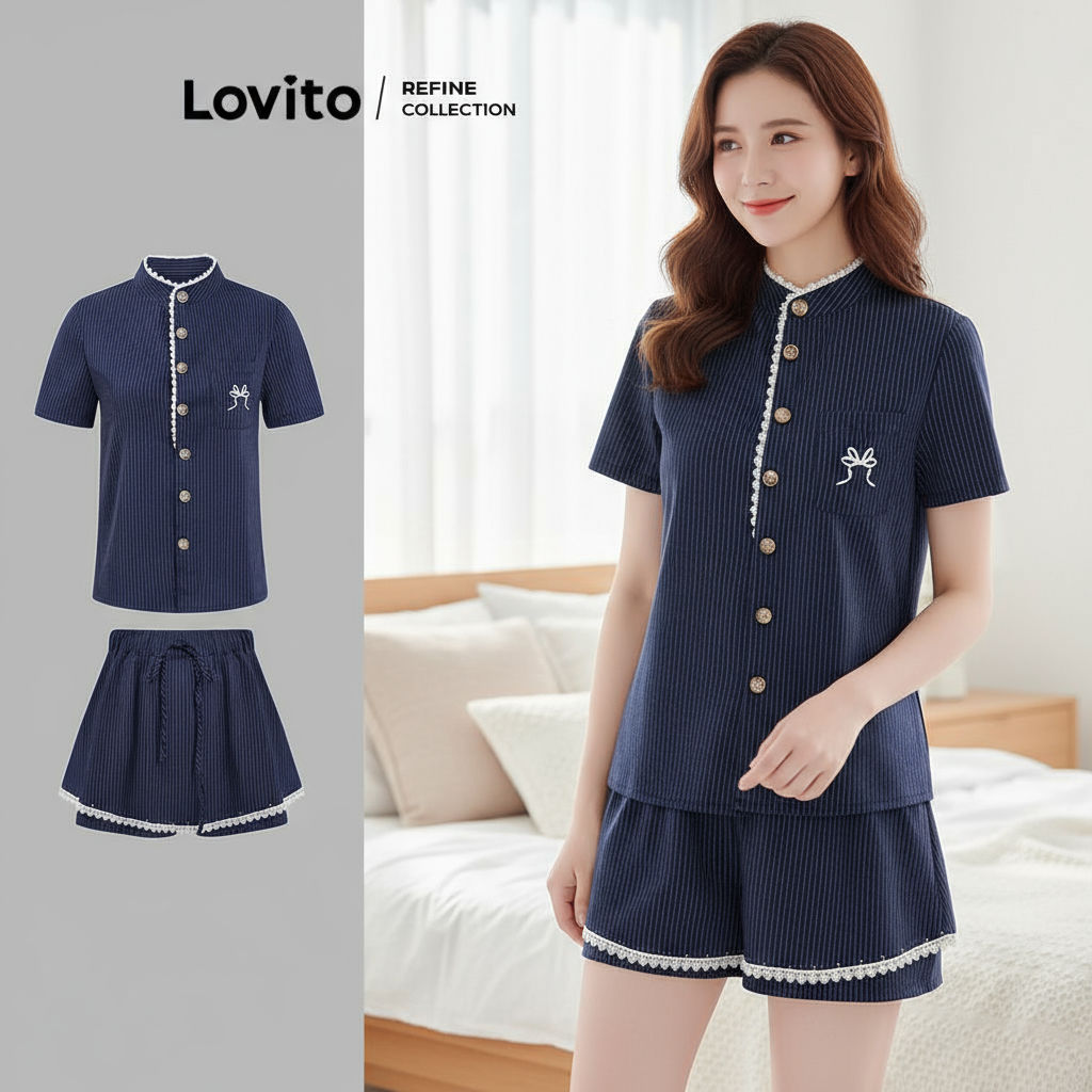 เสื้อหรือกางเกงลําลองสําหรับผู้หญิง พร้อมคอปักลายนัวเนียและกระเป๋า 2 in 1 รุ่น L119AD020