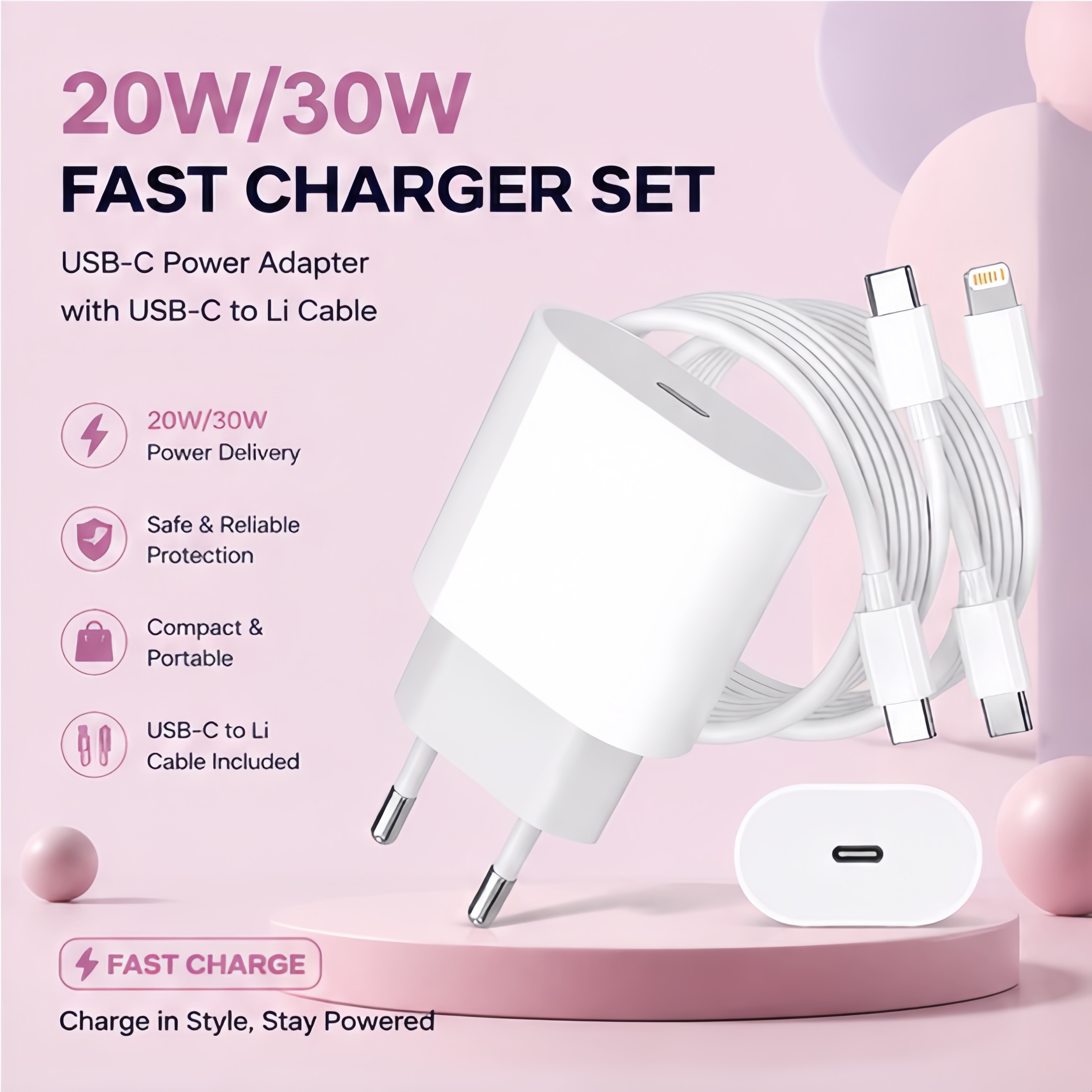 อะแดปเตอร์ชาร์จเร็ว Type-C 20W 30W รองรับ iPhone และ Samsung