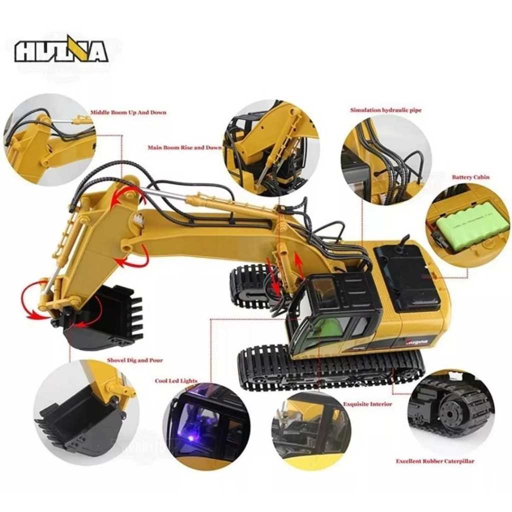 รถขุดดินบังคับวิทยุ HUINA 1535 สเกล 1:14 ของเล่นรถบรรทุกวิศวกรรมก่อสร้าง ควบคุมด้วยรีโมท ของขวัญสําห