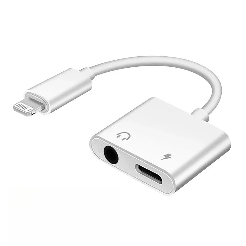 อะแดปเตอร์ 2-in-1 iOS เป็น 3.5 มม. และชาร์จ พอร์ตคู่ สําหรับ iPhone 15/14/13/12/11 Pro Max/Mini/XR/8
