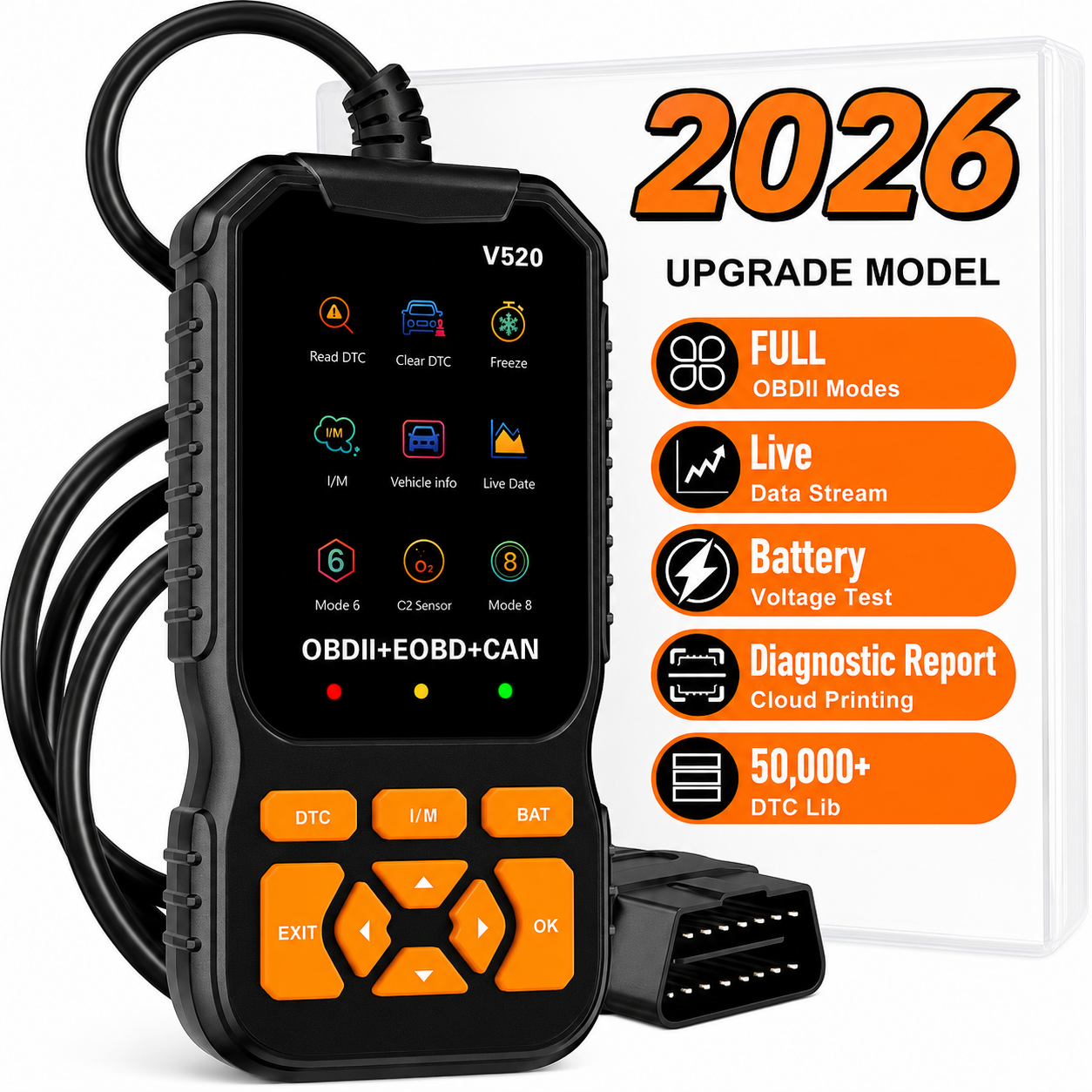 V520 Professional Obd2 เครื่องสแกนเนอร์วินิจฉัยเครื่องอ่านรหัสเครื่องยนต์ Live Data Stream 8- ภาษาสํ
