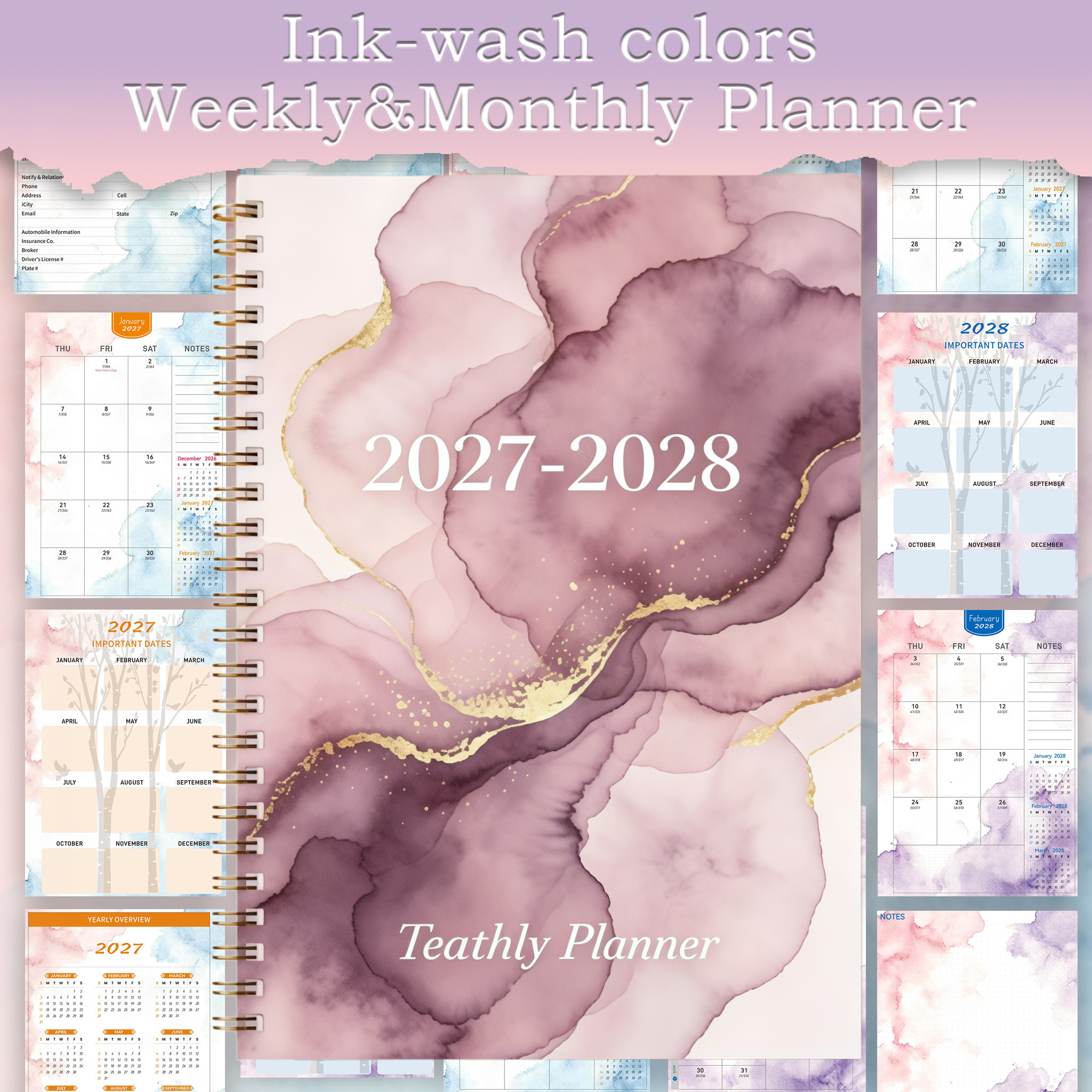 Back To School Teacher Spiral Calendar Notebook 2027-2028 Weekly Planner รายเดือน 2027 Gift Agenda S
