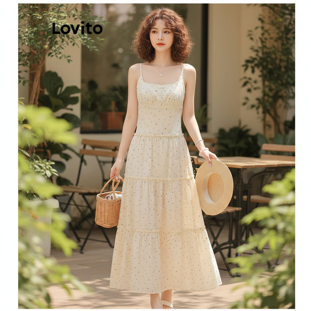 Lovito เดรสลําลองลายเรียบสําหรับผู้หญิง LNA75411