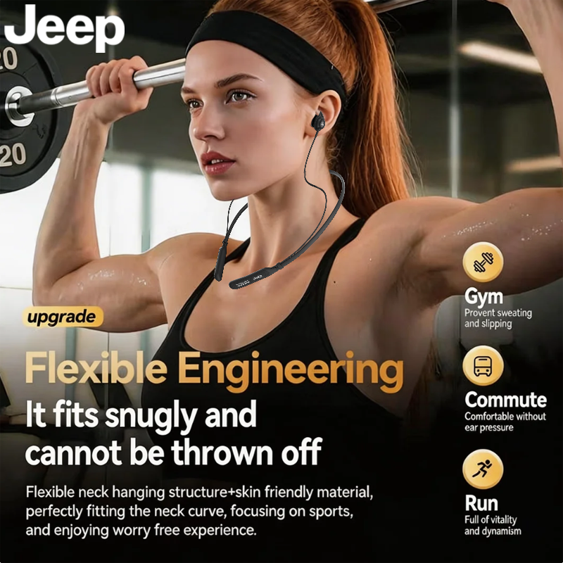 JEEP EW135 หูฟังหูฟัง TWS สายคล้องคอหูฟัง 40H หูฟังชนิดใส่ในหูกีฬาพร้อมไมโครโฟนของแท้สแตนด์บายยาว HD