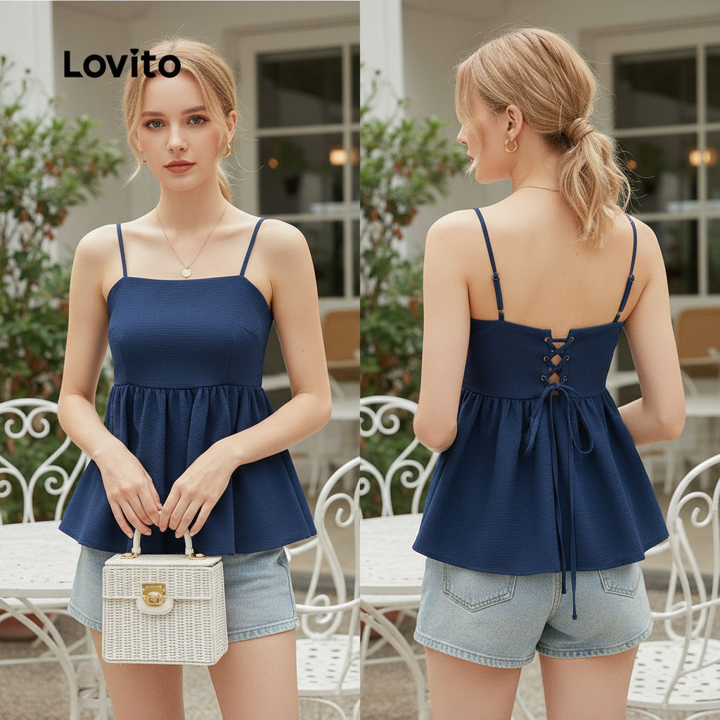 Lovito เสื้อสายเดี่ยวลําลองสําหรับฤดูใบไม้ผลิ/ฤดูร้อน สีกรมท่า L150AD737
