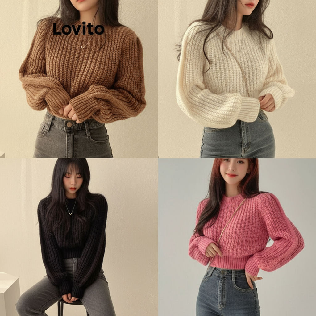 Lovito เสื้อกันหนาวผู้หญิงแบบลําลอง สีพื้น สําหรับผู้หญิง LNA40014