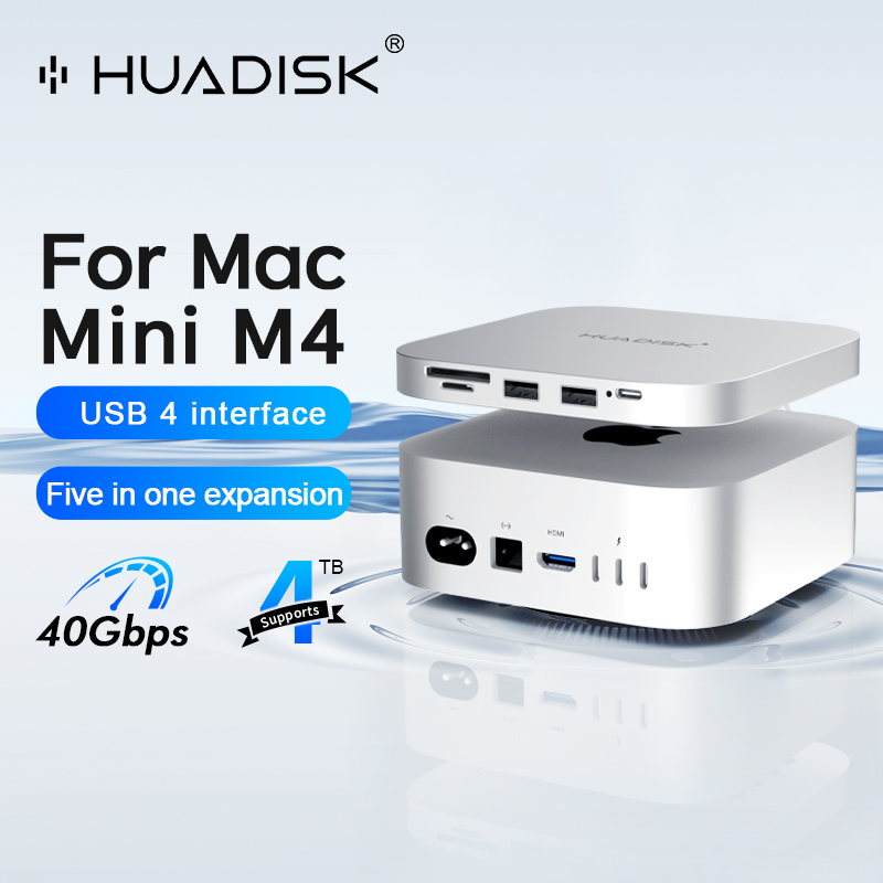 HUADISK USB HUB Docking Station สําหรับ Mac Mini M4 การ์ด SD/TF หลายพอร์ต ความเร็ว 40Gbps รองรับการข
