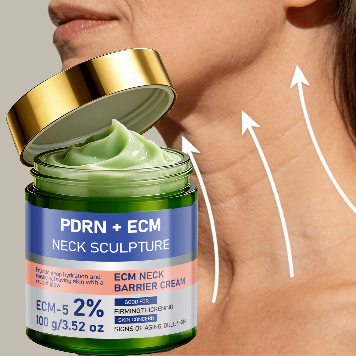 PDRN + ECM ครีมประติมากรรมคอ 100g, 2% Firming Anti-Aging Neck Barrier สําหรับสกินแคร์ที่มีรอยย่นหมอง