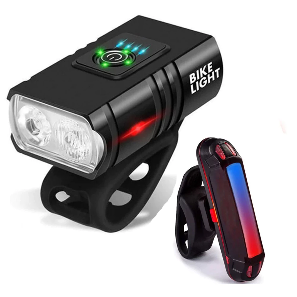 ไฟจักรยานด้านหน้า T6 LED ชาร์จไฟฉายจักรยานจอแสดงผลไฟหน้าขี่จักรยานไฟท้ายสําหรับขี่ขี่ความปลอดภัย