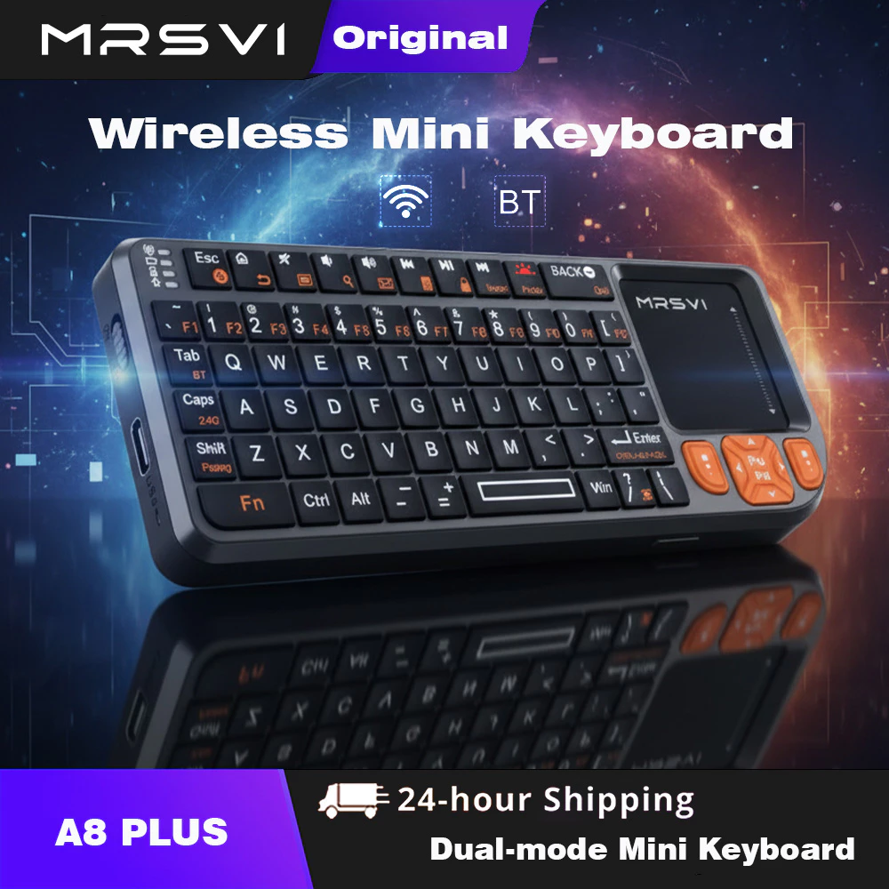 คีย์บอร์ดไร้สาย MRSVI A8 PLUS แบบ Dual Mode บลูทูธและ 2.4GHz พร้อมทัชแพด – คีย์บอร์ดขนาดเล็กมีไฟพื้นหลังสําหรับ Android TV Box, Mac, แล็ปท็อป, PC Windows และ Smart TV