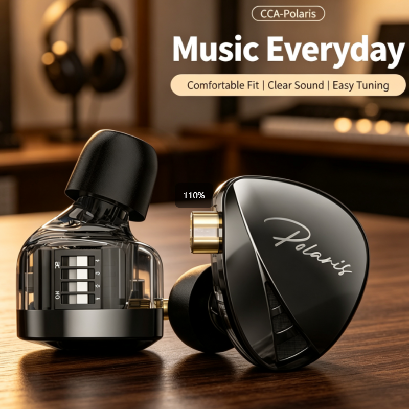 หูฟังอินเอียร์ CCA Polaris HiFi หูฟังแบบไดนามิก Dual Cavity ขนาด 10 มม. ปรับเสียงได้ 4 โหมด ถอดสายได