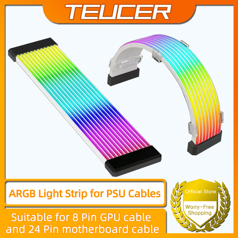 TEUCER สายไฟ RGB สําหรับพาวเวอร์ซัพพลาย 24Pin 8Pin ต่อการ์ดจอ สําหรับตกแต่งเคสคอมเกมมิ่ง