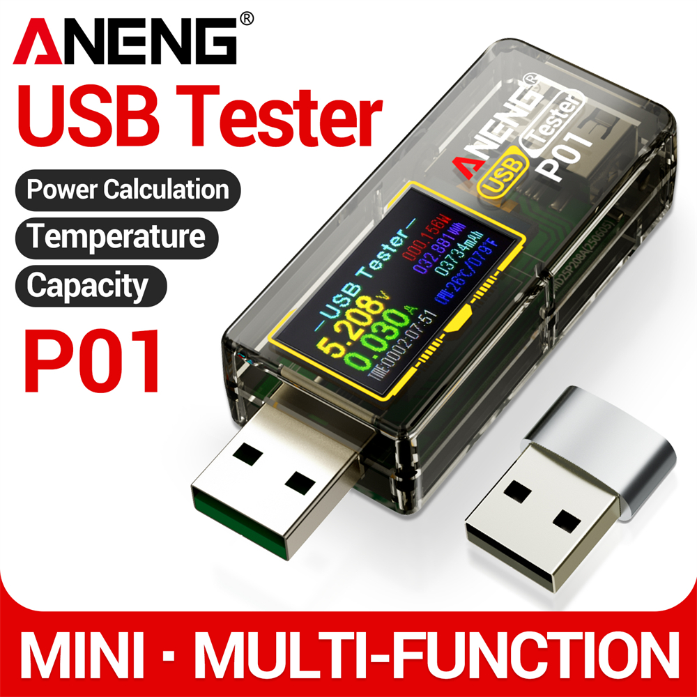 หนึ่งชุด ANENG P01 เครื่องตรวจจับแรงดันไฟฟ้าอเนกประสงค์ DC 4.5-36V เครื่องทดสอบหน้าจอดิจิตอลพร้อมพอร์ตการตรวจสอบกระแสไฟ USB และ Type-C