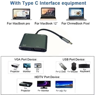 ฮับ Type C 4 in 1 พร้อมพอร์ต HDMI 4K, VGA, USB และอะแดปเตอร์ชาร์จ PD สําหรับ MacBook/แล็ปท็อป