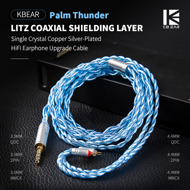 สายหูฟังอินเอียร์อัปเกรด KBEAR Palm Thunder 4 เส้นลวดทองแดงคริสตัล สําหรับหูฟัง KZ