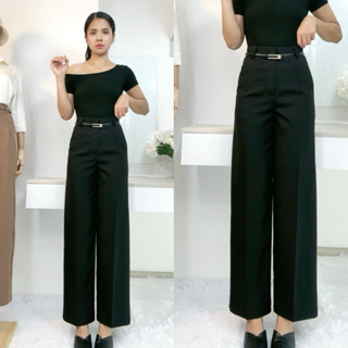 กางเกงขายาว ทรงขากระบอกกลาง เอวสูง มีหูเข็มขัด ตะขอหน้า เอวส…