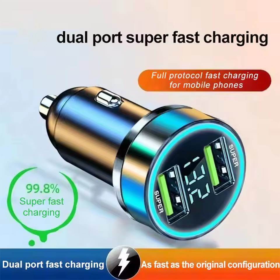 64W Car Charger Fast Charging 2 พอร์ต USB Type C อะแดปเตอร์พร้อมจอแสดงผลดิจิตอลสําหรับ iPhone Samsun