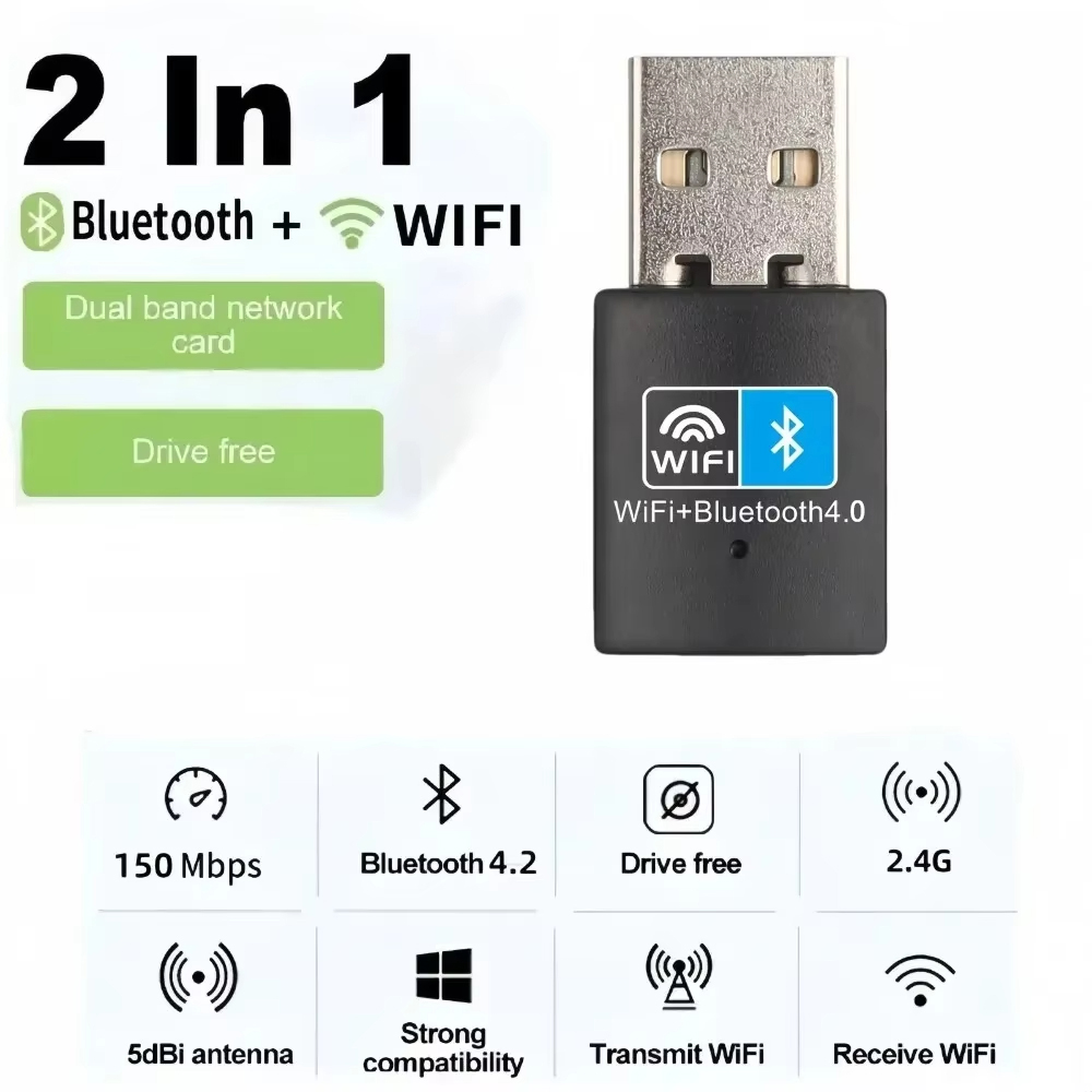 อะแดปเตอร์บลูทูธ USB WiFi 150Mbps 2.4GHz 2 In 1 เครื่องส่งสัญญาณภายนอก RTL8723
