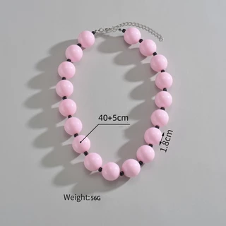 สีชมพูอะคริลิลูกปัดสร้อยคอแฟชั่นอเนกประสงค์ไหปลาร้าโซ่ผู้หญิงเครื่องประดับของขวัญ1ชิ้น
