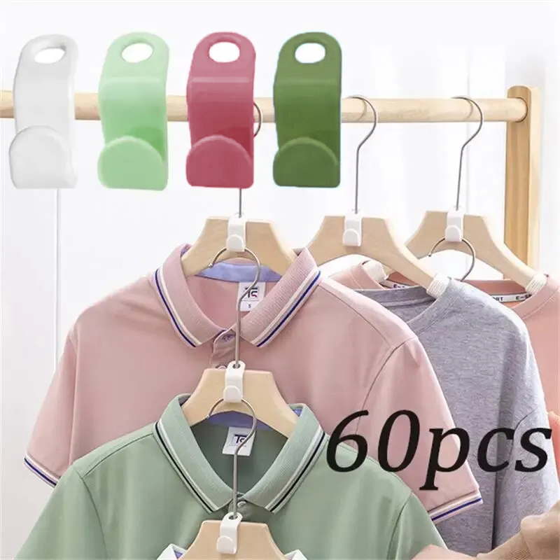 60 ชิ้น / เซต ไม้แขวนเสื้อ พลาสติก ตะขอเชื่อมต่อ ซ้อนกันได้ ประหยัดพื้นที่ ที่แขวน อเนกประสงค์ ราวแขวนเสื้อผ้า