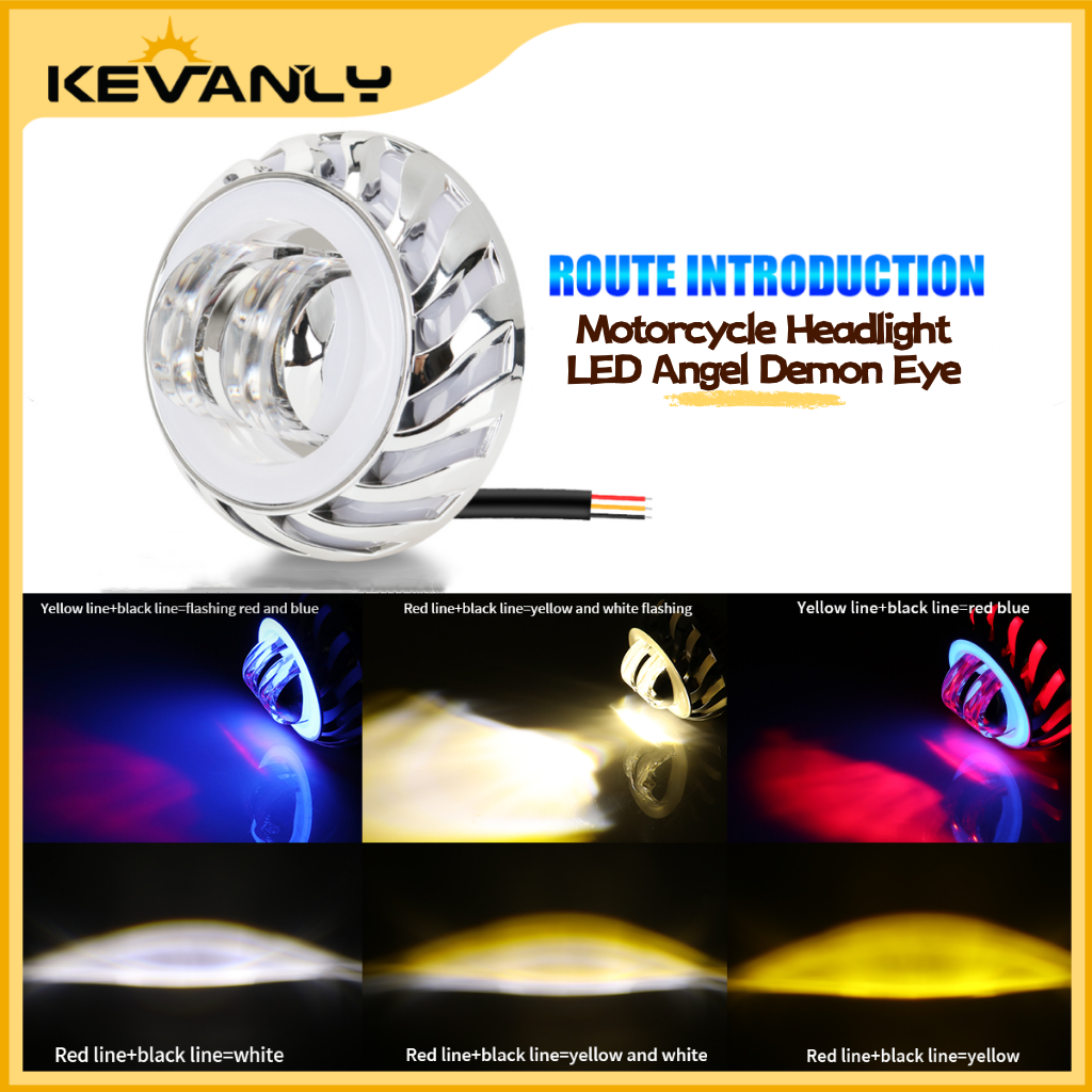 KEVANLY รถจักรยานยนต์ LED Angel Demon Eye Spotlight โปรเจคเตอร์เลนส์ Hi/Lo Strobe DRL 12V