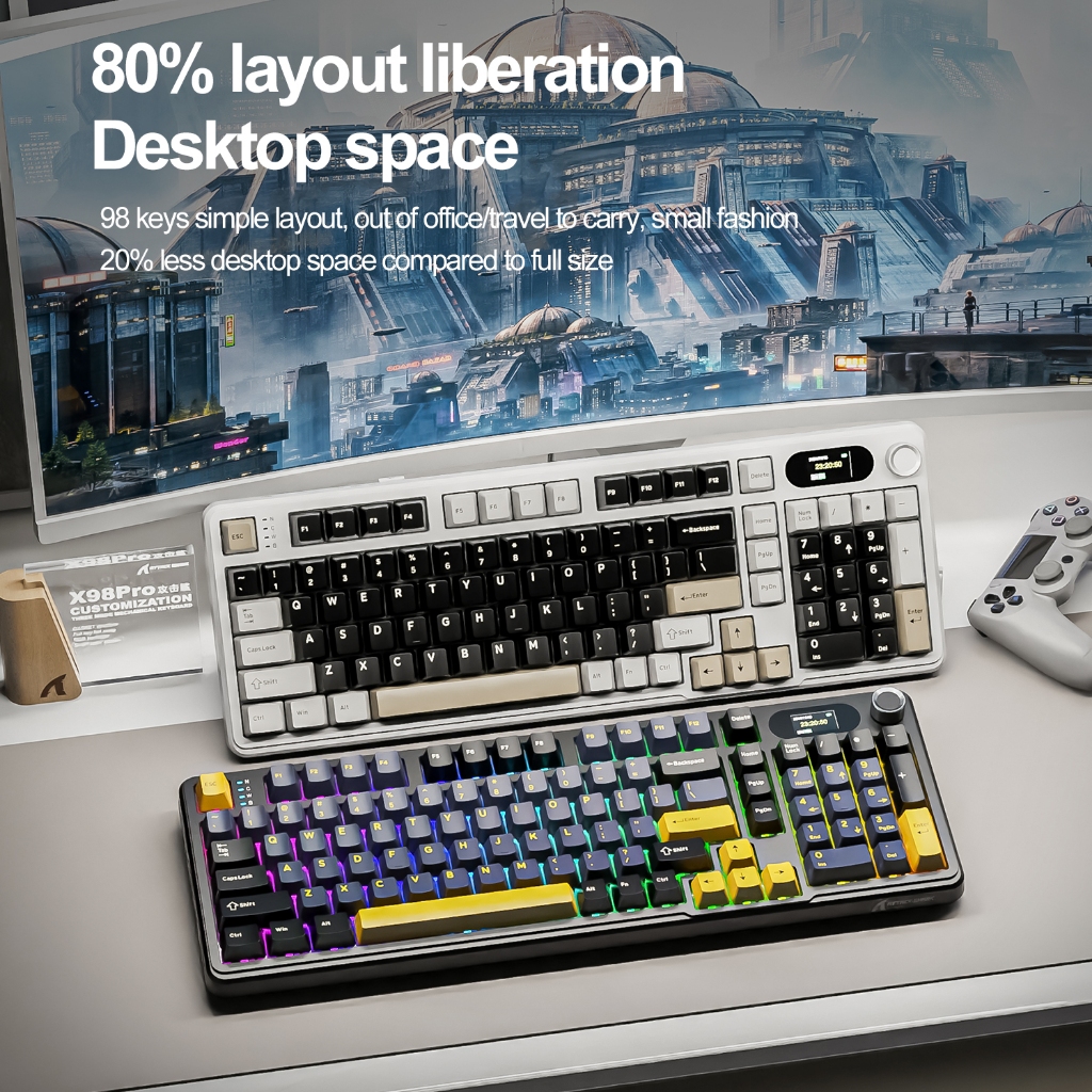 คีย์บอร์ดเกมมิ่งไร้สาย ATTACK SHARK X98PRO คีย์บอร์ดแมคคานิคอลไร้สาย 99 ปุ่ม พร้อมจอ LED สี和数字แพด