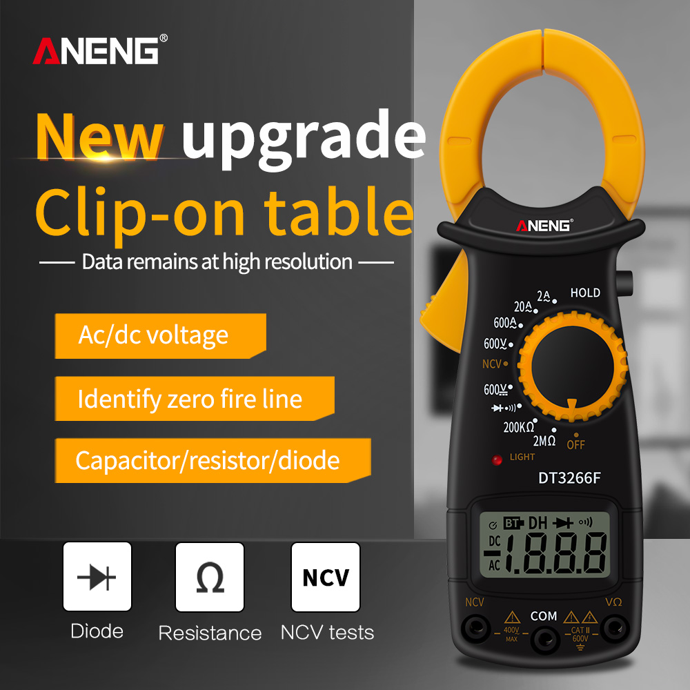 ANENG DT3266F แคลมป์มิเตอร์ 600A เครื่องทดสอบกระแสไฟแบบพกพามัลติมิเตอร์ NCV แรงดันไฟฟ้าไดโอดความต้านทาน 2MΩ เครื่องตรวจจับ Home DIY เครื่องมือ 1 ชุด