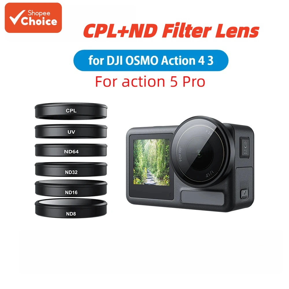 กรอบอลูมิเนียมกระจก AGC เซ็ตฟิลเตอร์ CPL ND8 ND16 ND32 ND64 สําหรับ DJI OSMO Action 5 Pro 4 3