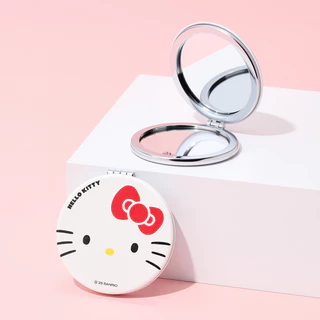 MINISO sanrio hello kitty ซีรีส์คลาสสิก - กระจกพกพาพับสองด้าน สีแดงและชมพู ขนาด 7ซม. × 7ซม. × 1ซม.