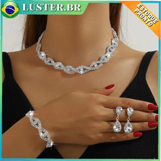 ชุดเครื่องประดับเจ้าสาว 3 ชิ้นสร้อยคอต่างหูสร้อยข้อมืออุปกรณ…