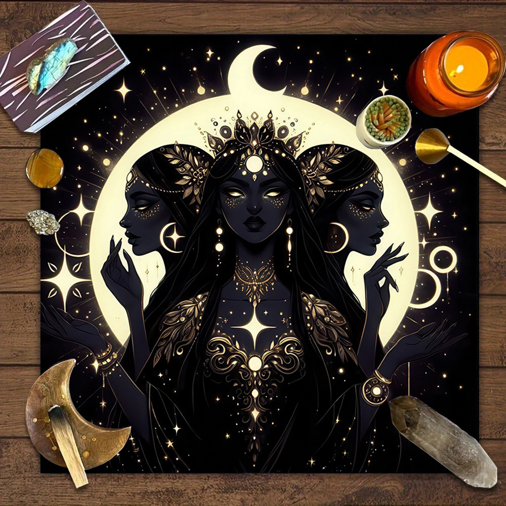 1 ชิ้น Enchanting Triple Goddess ผ้าแท่นบูชา: Starry Moon & Magical Design สําหรับพื้นที่จิตวิญญาณ