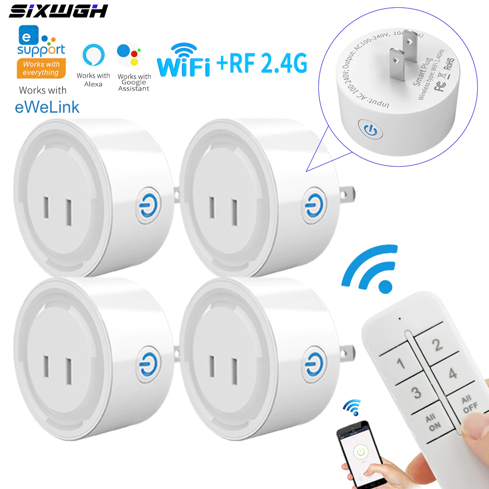 อุปกรณ์รักษาความปลอดภัยไฟฟ้า Ewelink WiFi ซ็อกเก็ตอัจฉริยะ ปลั๊กแบน 2 พิน เต้ารับไร้สายทํางานร่วมกับ Alexa และ Google Home