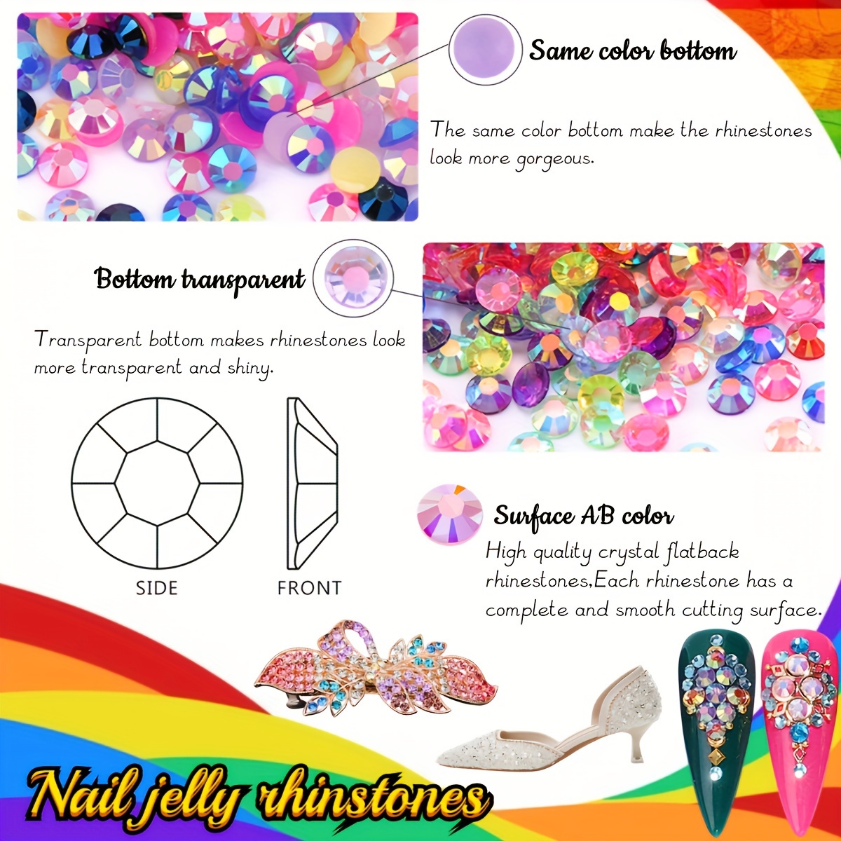 หินเพชรเทียมเพชรวิบวับแวววาวแบบหลวม โปร่งใส สีเจลลี่ใส เรซิ่นก้นแบนสําหรับตกแต่งเล็บ แก้วน้ํา ขวดน้ํา แก้วมัค ของตกแต่งงานฝีมือ ราคา ถูกที่สุด ดีลบีเคเค แกลเลอรีภาพที่ 7