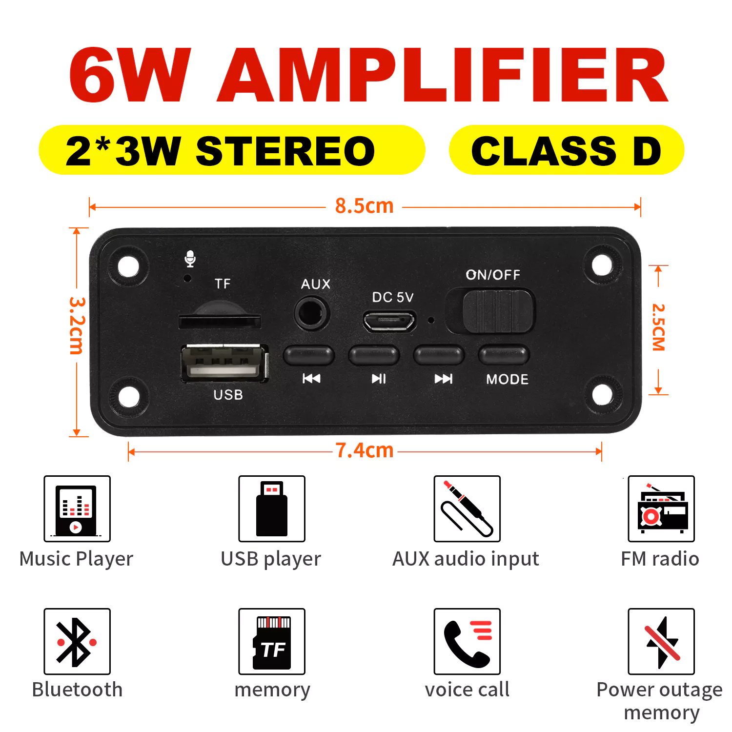 Mini 2x3W บลูทูธ 5.0 เครื่องขยายเสียง DC 3.7V-5V พร้อมรีโมทและจอแสดงผล, Ultra-Low แรงดันไฟฟ้าโมดูลรับสัญญาณเสียงสําหรับ DIY ลําโพงแบบพกพา