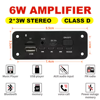 Mini 2x3W บลูทูธ 5.0 เครื่องขยายเสียง DC 3.7V-5V พร้อมรีโมทและจอแสดงผล, Ultra-Low แรงดันไฟฟ้าโมดูลรับสัญญาณเสียงสําหรับ DIY ลําโพงแบบพกพา