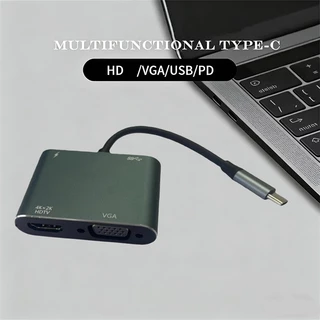 ฮับ Type C 4 in 1 พร้อมพอร์ต HDMI 4K, VGA, USB และอะแดปเตอร์ชาร์จ PD สําหรับ MacBook/แล็ปท็อป