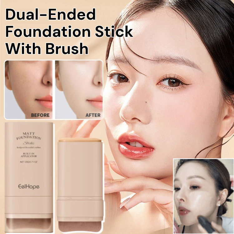 Dual-Ended Foundation Stick พร้อมแปรงติดทนนาน Moisturizing กันน้ํา Sweatproof ธรรมชาติไม่มีเค้กคอนซี