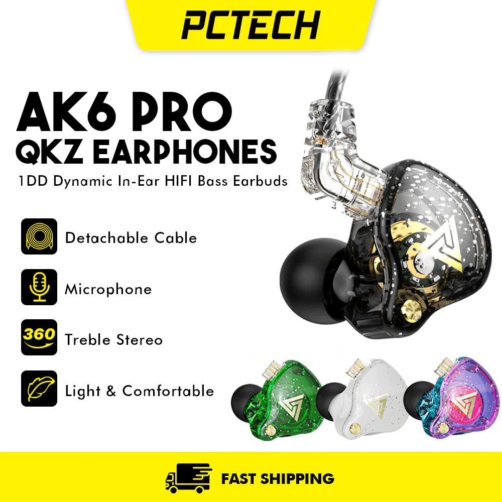 หูฟังเอียร์โฟนแบบไดนามิก Qkz Ak6 Pro / AK6 1dd มีสายถอดได้ พร้อมไมโครโฟน In-Ear Monitor คุณภาพสูง