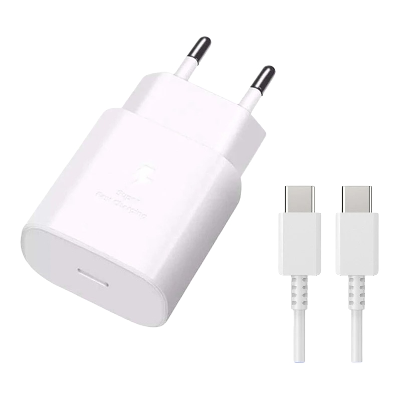 เครื่องชาร์จติดผนังเร็ว 25W PD แบบพอร์ต Type-C พร้อมสายเคเบิล ชาร์จเร็ว ปลั๊ก EU สําหรับ Samsung S25
