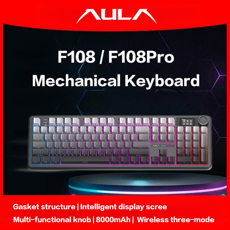  คีย์บอร์ดกลไกแบบปรับแต่งได้ Aula F108/F108Pro มีโหมดการเชื่อมต่อ 3 แบบ: มีสาย, บลูทูธ, ไร้สาย 2.4G มาพร้อมไฟ RGB เหมาะสําหรับการเล่นเกมและใช้งานทั่วไป