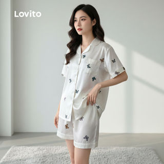 Lovito ชุดใส่นอนผู้หญิง ผ้าเงา ผ้าไหม นุ่ม ใส่สบาย ฤดูใบไม้ผ…