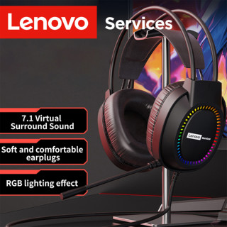 Lenovo หูฟังครอบหูพร้อมไมโครโฟน หูฟังเกมมิ่ง มีไฟ RGB สีสันส…