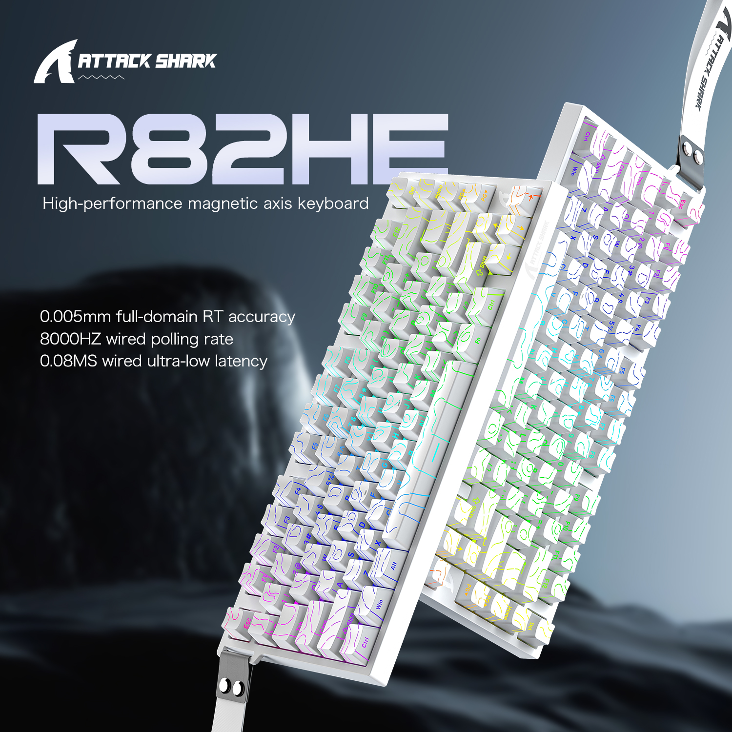 ATTACK SHARK R82 HE คีย์บอร์ดแมคคานิคอลมีสาย 75% ไฟ RGB สวิตช์แม่เหล็ก 8000Hz Rapid Trigger ตอบสนองไ