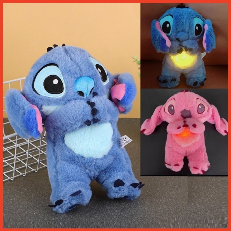 ตุ๊กตาเย็บร้อย น่ารัก เสียงผ่อนคลาย มีไฟและการหายใจจําลอง ของขวัญคริสต์มาสสําหรับเด็ก